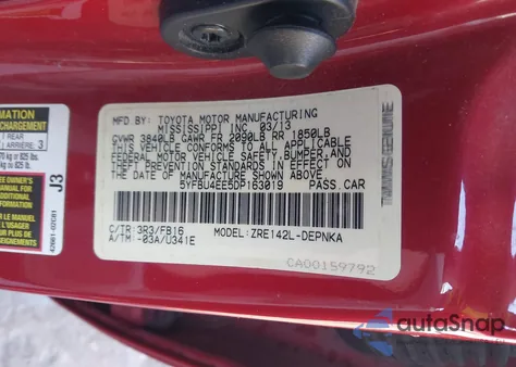2013 Toyota Corolla Le from USA, damaged, VIN 5YFBU4EE5DP163019